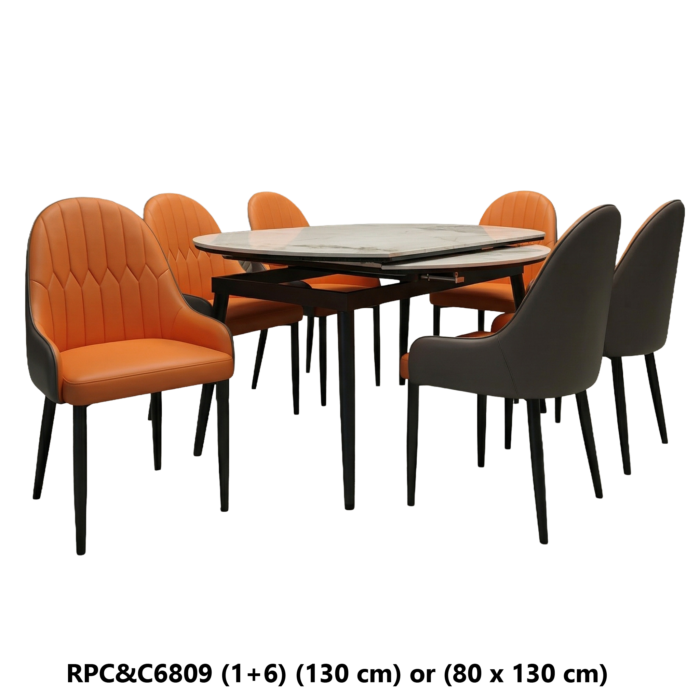 Expandable Round Dining Table Set (1+6)