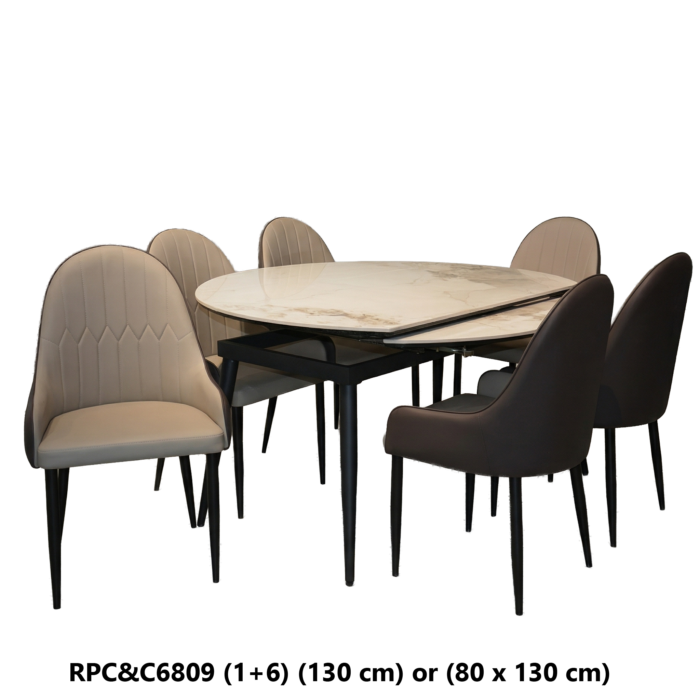 Expandable Round Dining Table Set (1+6)