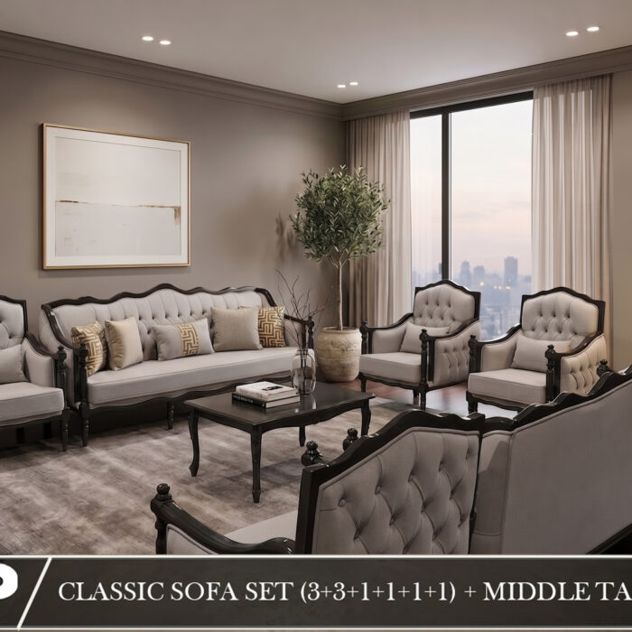 Classic 8-Piece Light Taupe & Espresso Living Room Collection