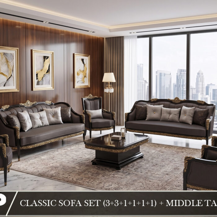 Classic 8-Piece Chocolate Brown & Gold Living Room Collection