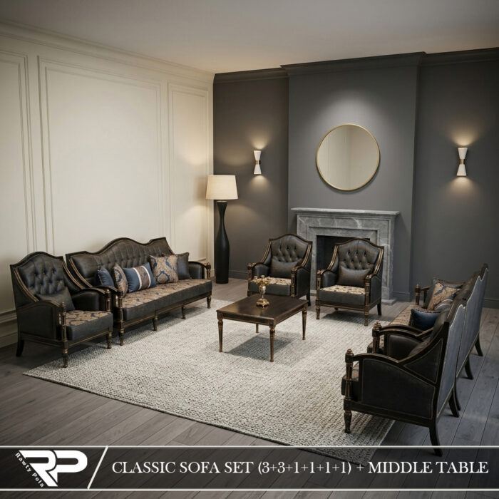 Classic 8-Piece Charcoal Black & Antique Bronze Living Room Collection
