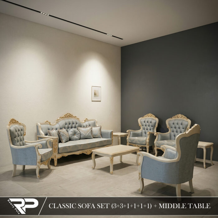 Classic 8-Piece Powder Blue & Ivory Living Room Collection