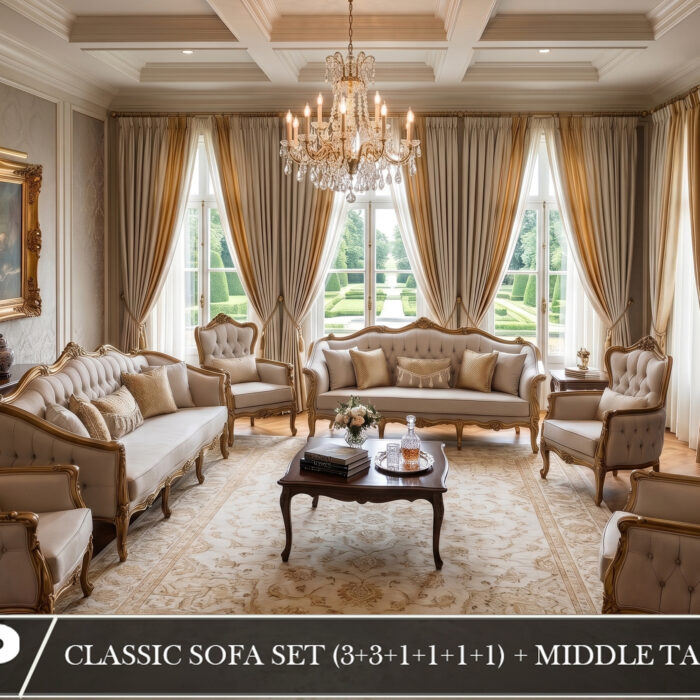 Classic 8-Piece Champagne Beige & Gold Living Room Collection