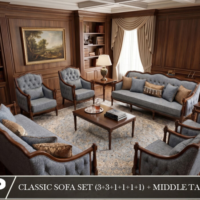 Classic 8-Piece Slate Blue Living Room Collection