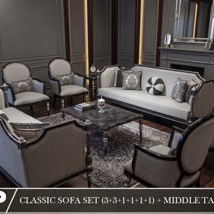 Classic 8-Piece Silver Grey & Onyx Living Room Collection