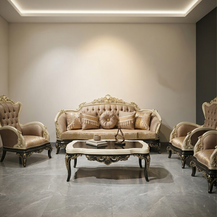 Classic 8-Piece Caramel Bronze & Antique Ivory Living Room Collection